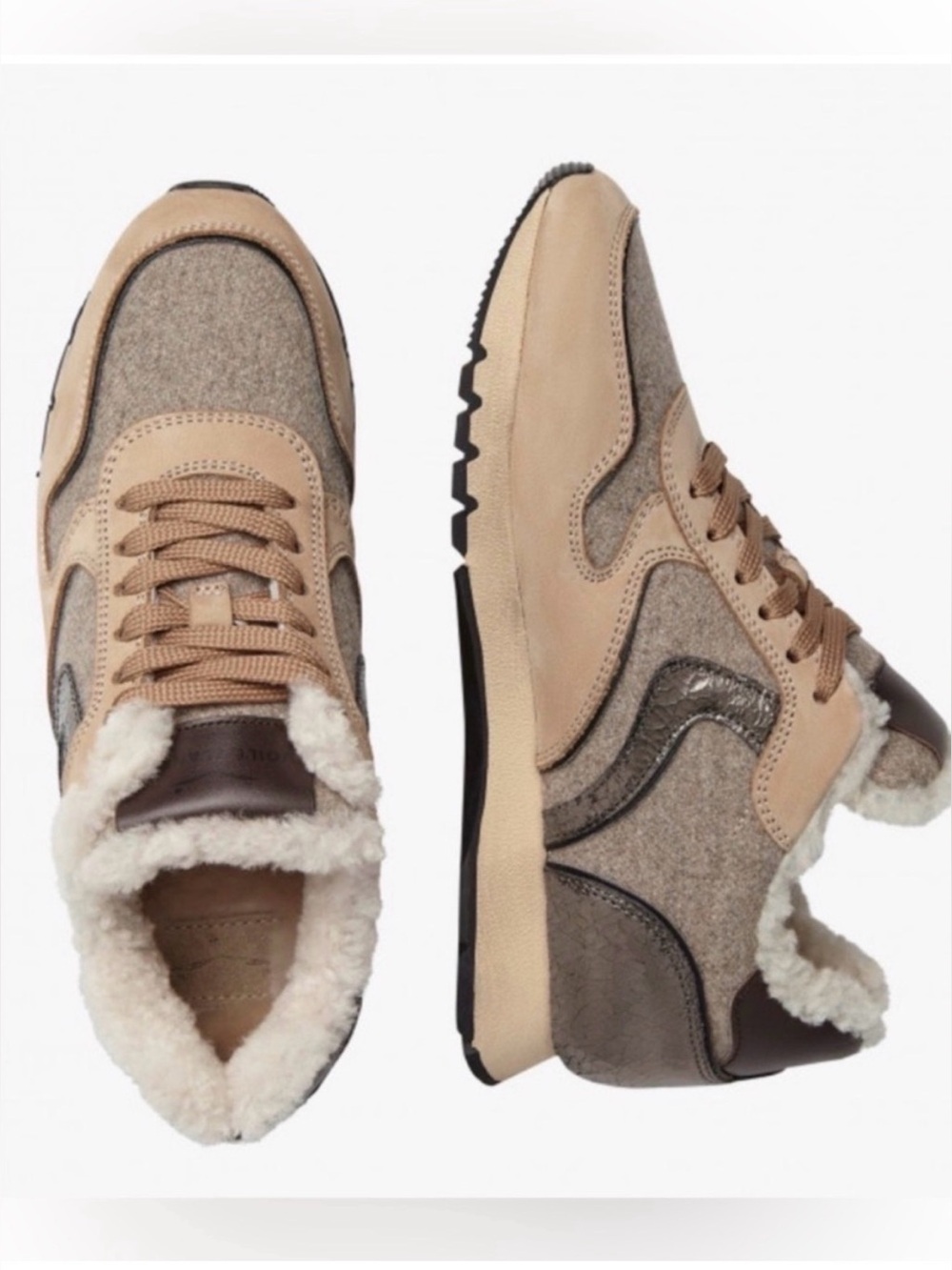 NWT VOILE BLANCHE JULIA Fur Leather And Fabric Sneakers in Beige - Picture 3 of 14
